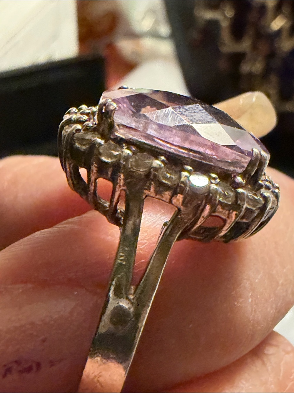 Faceted Amethyst White Topaz Ring 925 Sterling Silver  Vintage Sz 9-3/4”